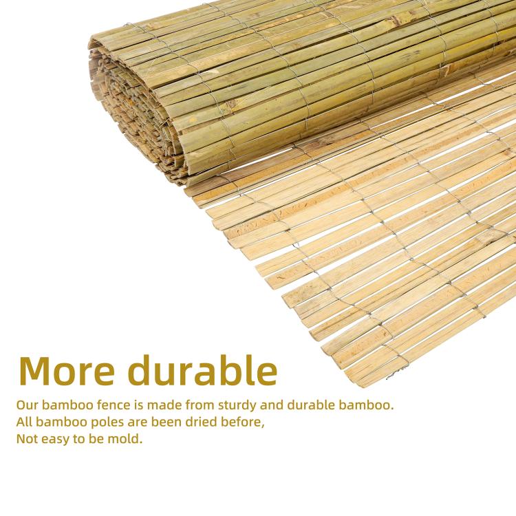 Rolled natural bamboo slat screening panel, closely wrapped for storage