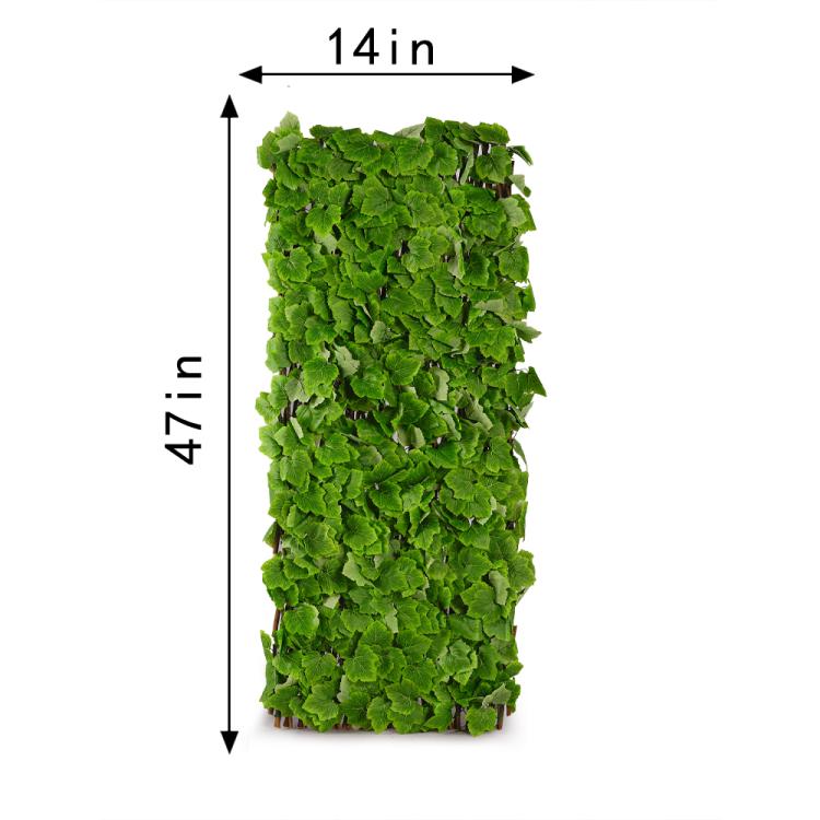 Faux ivy privacy screen panel with green leaves and brown slat frame, tall rectangle