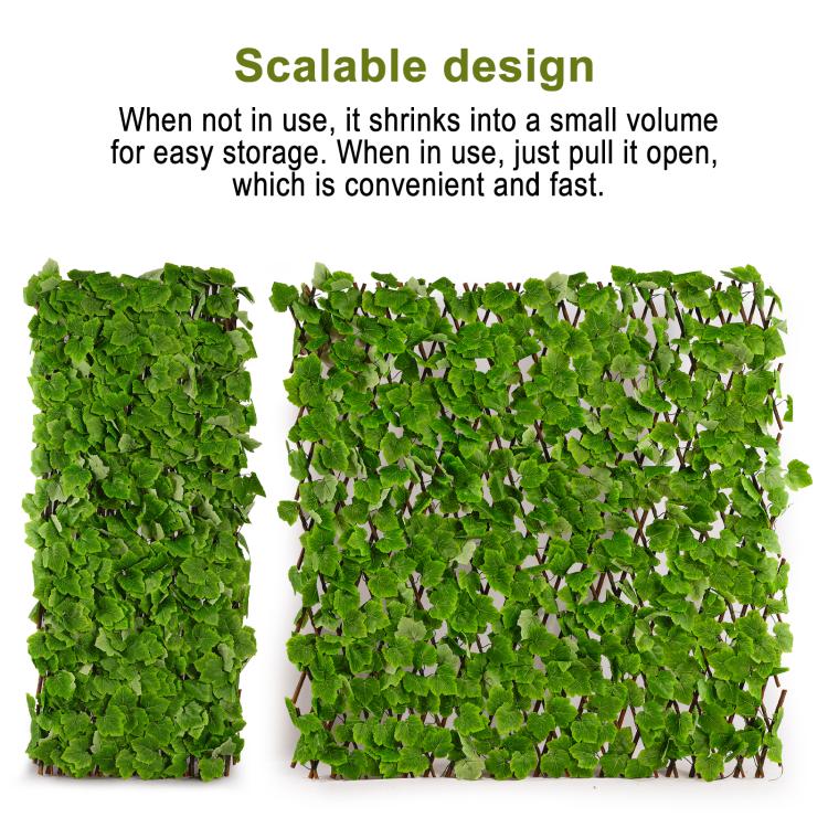Two faux ivy privacy screen sections with green leaves and brown frames