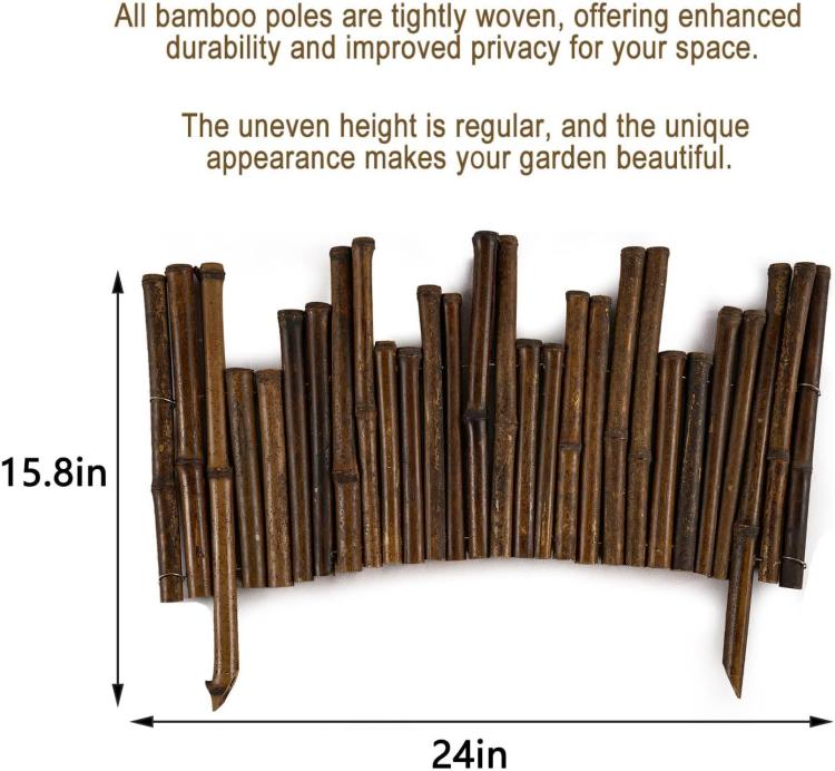 Bamboo garden border edging with curved top rail and pointed end stakes