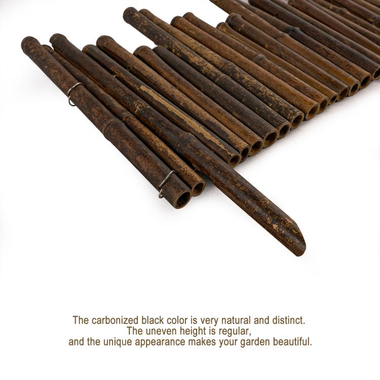 Rolled bamboo edging fence with cylindrical poles tied together