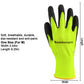 Neon yellow knit work gloves with black non-slip textured coating on fingertips and palm