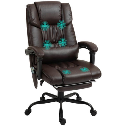 Dark brown high-back massage office chair with armrests and visible vibration nodes