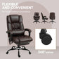 Brown massage office chair with high back, recline, swivel base, and casters