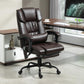 Dark brown high-back massage office chair on rolling base with recline footrest