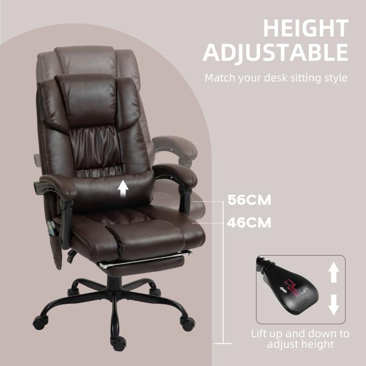 Dark brown high-back massage office chair with thick padded seat and recline base