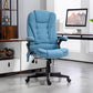 Light blue fabric high-back office chair on wheeled base with reclined backrest