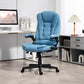 Light blue fabric high-back massage office chair with armrests and reclined seat
