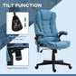 Light blue massage office chair with tilt recline control near the seat base