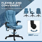Light blue massage office chair with 360° swivel base and padded headrest