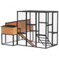 Large wooden chicken coop with mesh run and enclosed nesting boxes