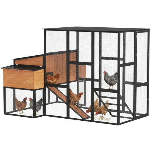105 inch Large Chicken Coop, Walk-in Wooden Hen House for 7-12 Hens, Poultry Cage Chicken House with Run, 2 Nesting Boxes