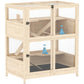 Light wood 4-level hamster cage with mesh sides, ramps, and pull-out trays