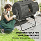 Outdoor black tumbling compost bin on stand, dual chamber with front access openings