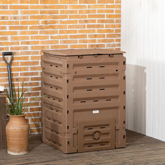Garden Compost Bin, 120 Gallon (450L) Garden Composter, BPA Free, with 80 Vents and 2 Doors, Lightweight & Sturdy, Fast Creation of Fertile Soil, Brown