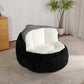 Black faux fur bean bag lounge chair with white interior cushion