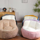 Oversized bean bag chair set with faux fur, round lounge in beige and dark tones