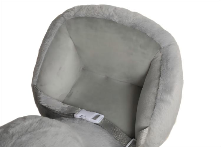 Plush grey elephant rocking horse seat with fabric safety belt
