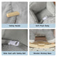 Grey plush elephant rocker with safety handle, seat belt, and wooden base