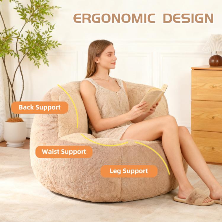 Beige oversized bean bag chair with back, waist, and leg support contours