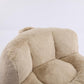 Oversized faux fur bean bag chair, tan top back panel and side arm close-up
