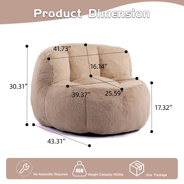 Bean bag chair size diagram with measurements and rounded seat shape