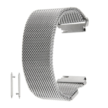 Stainless steel magnetic Milanese loop watch strap with dual-snap clasp, silver tone