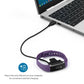Purple Fitbit Alta watch band with charging clip on black USB cable