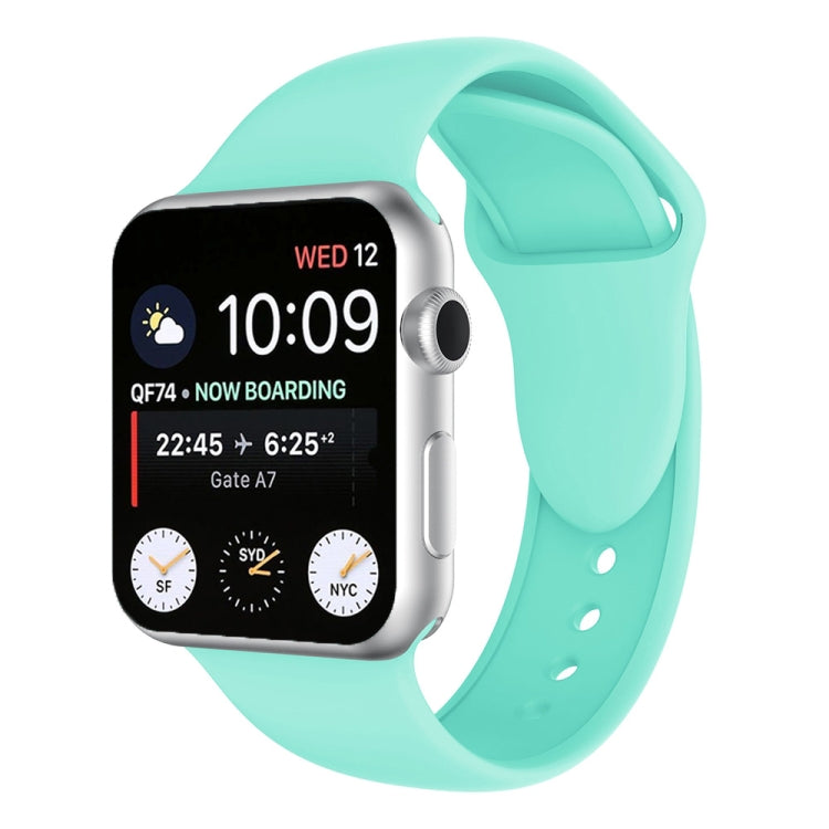 Silicone double-riveted watch band for Apple Watch 38mm in mint green, with buckle holes