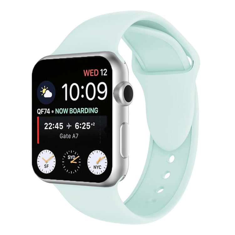 Double-rivet silicone watch band in light mint for Apple Watch 38mm, with perforated strap holes