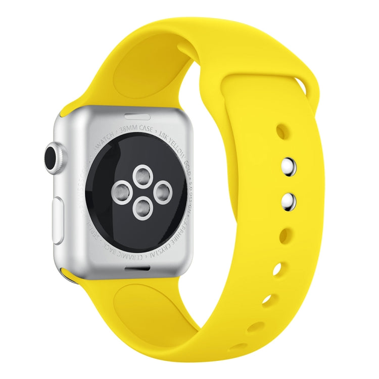 Silicone double-riveted watch band for Apple Watch 38mm in yellow, with adjustment holes