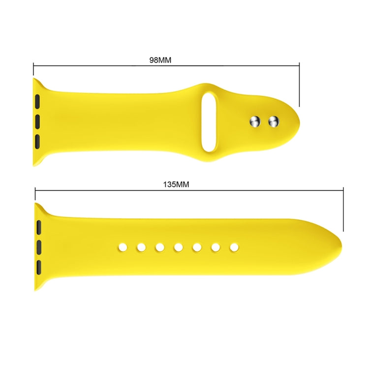 Yellow silicone watch band with double rivets, size guide: 98mm and 135mm