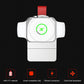 White magnetic wireless charger with red strap and green charging icon for smartwatch