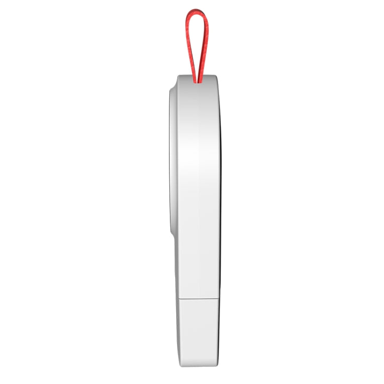 White portable magnetic charging dock with red hanging strap
