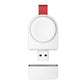 White magnetic charging dock with red strap and exposed USB plug