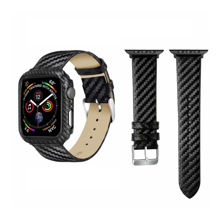 Carbon fiber style leather watch strap with metal buckle and perforations, black