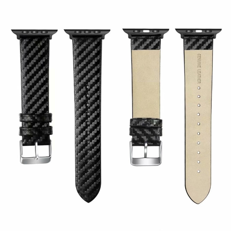 Pair of carbon fiber leather watch straps with metal buckles, black