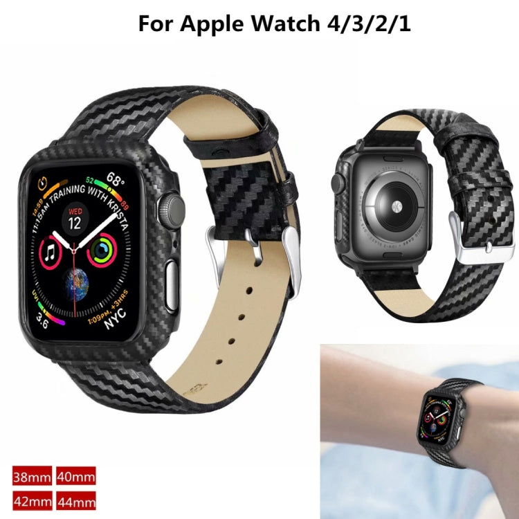 Apple Watch-compatible carbon fiber strap with tan leather underside and buckle