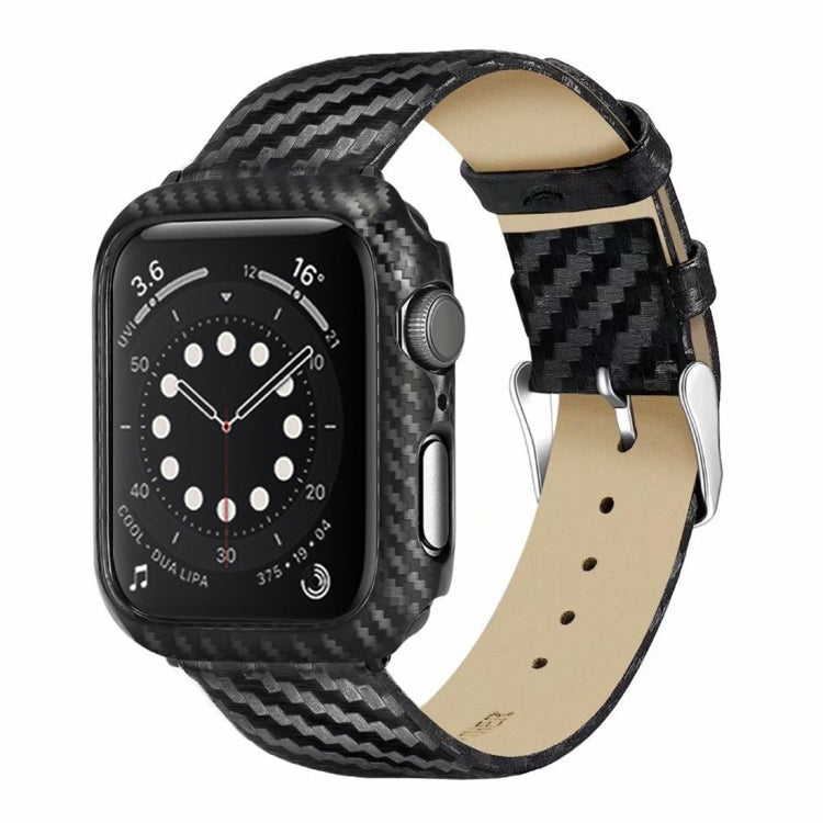 Black carbon fiber watch frame with genuine leather strap for Apple Watch 38mm