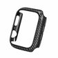 Black carbon-fiber watch case frame with openings for buttons and sensors