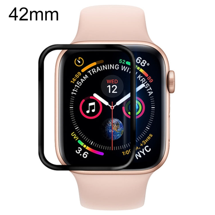Transparent full-cover screen protector film on Apple Watch 42mm, black bezel edge