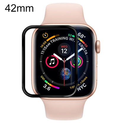Transparent full-cover screen protector film on Apple Watch 42mm, black bezel edge