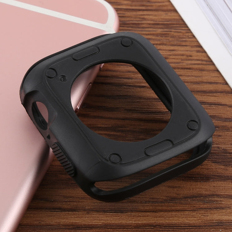 Black silicone full-coverage Apple Watch case with side button covers