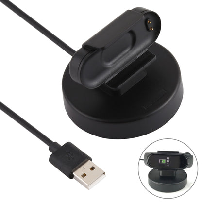 Black charging dock stand with cable, U-shaped cradle connector on base