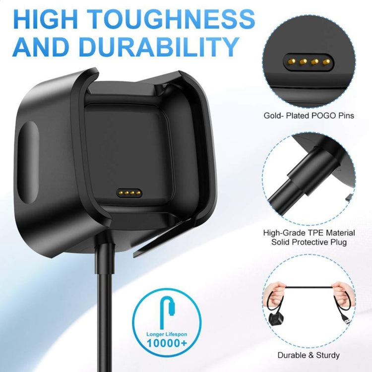 Black charging dock base with gold charging pins and USB plug