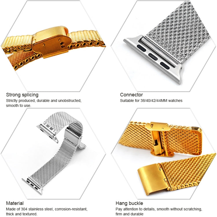 Stainless steel Milanese watch bands with connectors in rose gold and silver