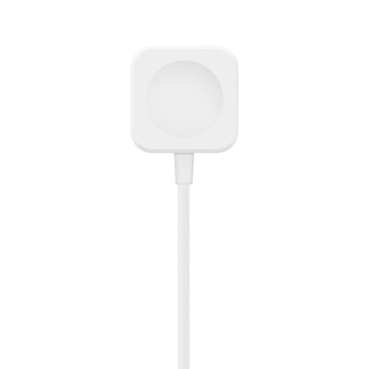 Square white magnetic charging puck with charging pin connector