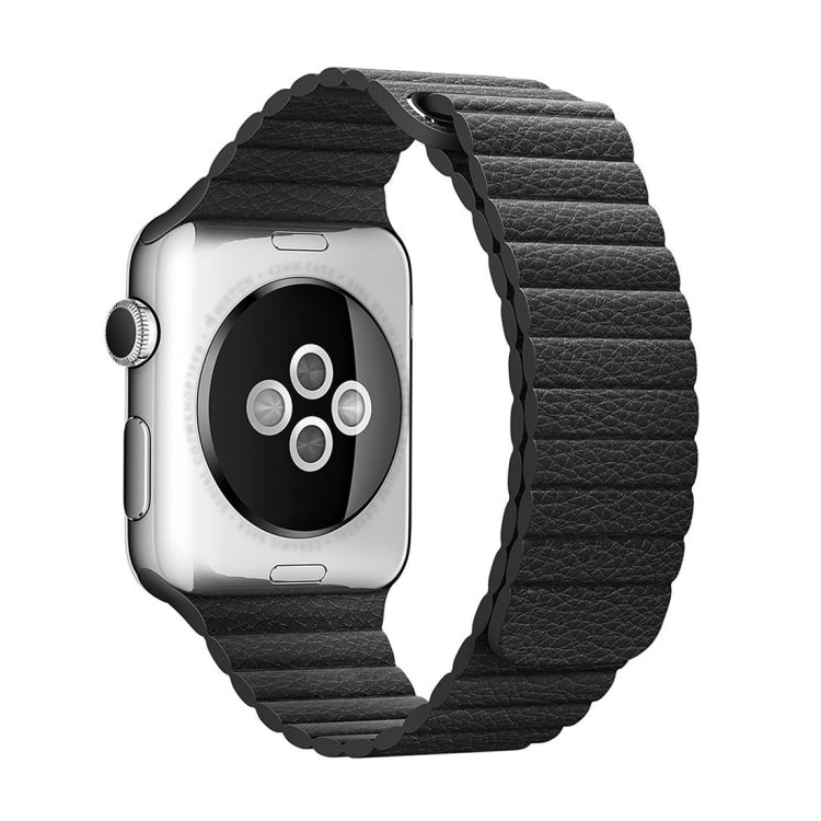 Black PU leather watch band with magnetic loop clasp, 38mm