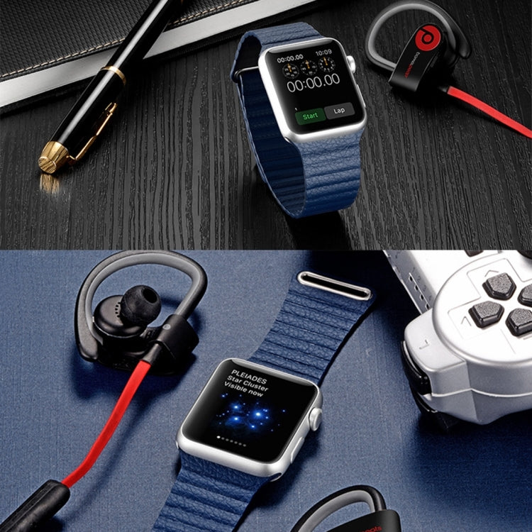 Dark blue PU leather watch band with magnetic loop clasp, 38mm