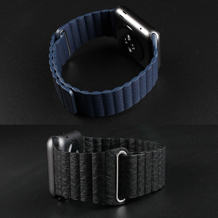 Dark blue and black PU leather watch bands with magnetic loop clasp, 38mm